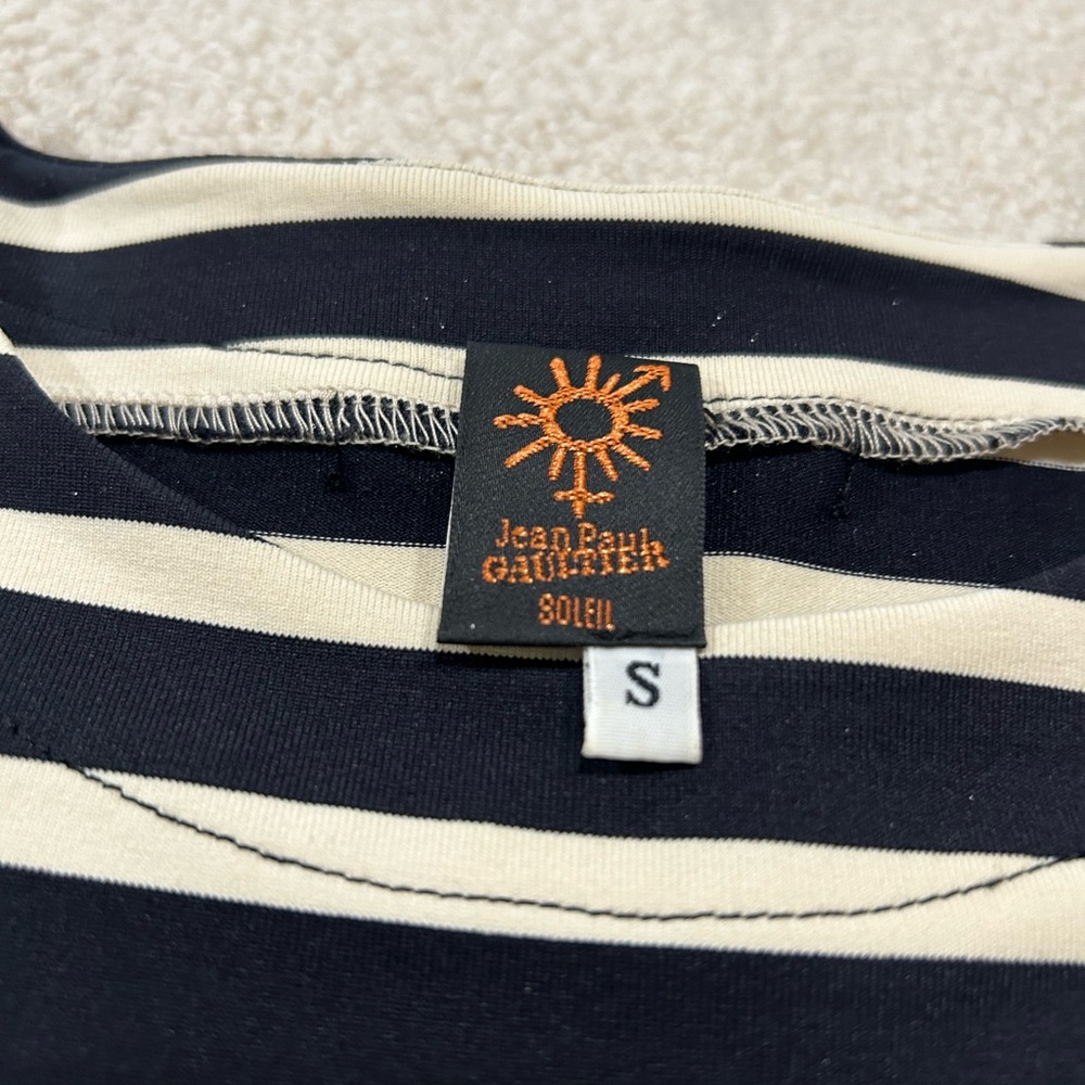 Vintage Jean Paul Gaultier Dress Soleil Fuzzi Small Black White Nautical Bodycon - Picture 3 of 5
